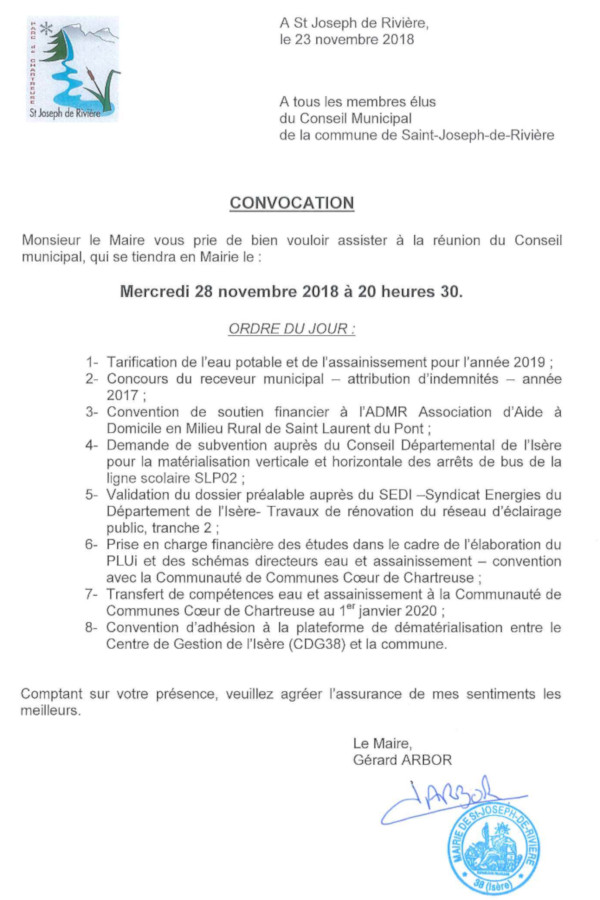 Convocation CM 28 novembre 2018